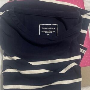 Charter Club Dark Blue and Cream Striped Tee 100% cotton